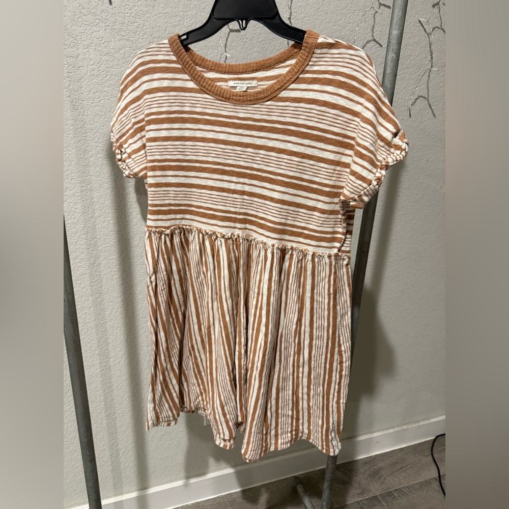 American Eagle Outfitters Tan and White Striped Mini Dress